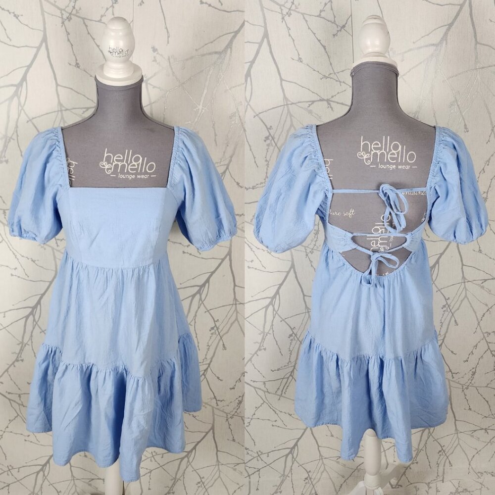 Susan Betro Cotton Square Neck Lace Up Backless Tiered Flowy Dress